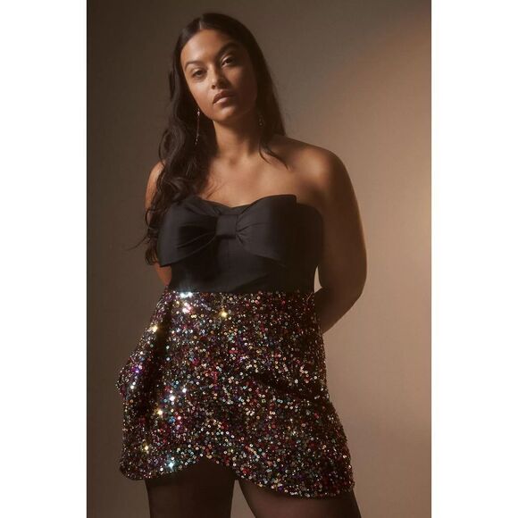 Anthropologie- Sequined Bow-Tie Mini Dress size 18w - Picture 1 of 11